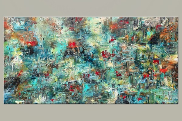 Aquatic Blooms Huge Abstract Painting In Blue