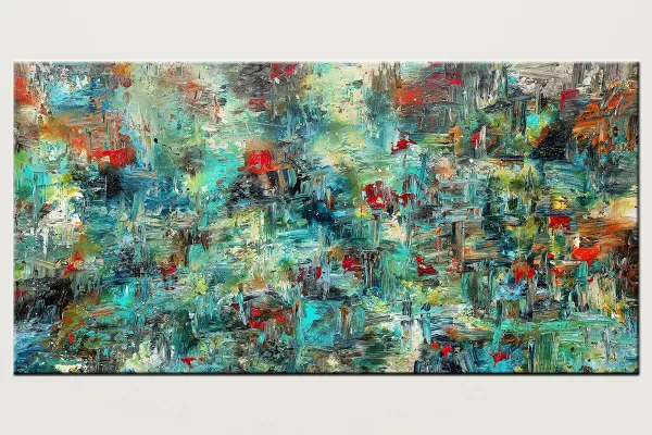 Aquatic Blooms Huge Abstract Painting In Blue