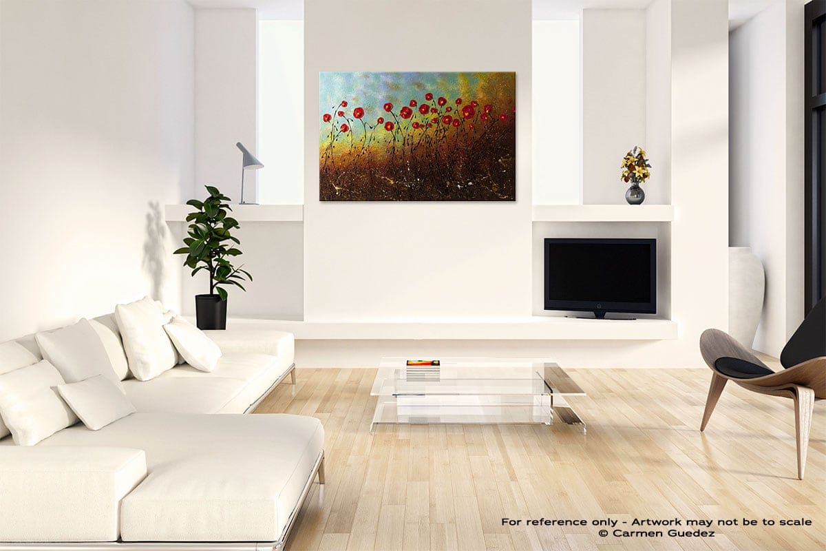 Blue Sky Flowers Abstract Art Painting Interior Living Room Design Id60