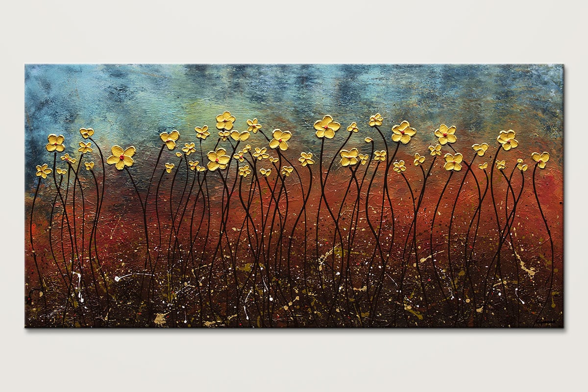 Golden Flowers Blue And Gold Abstract Art Id80 1