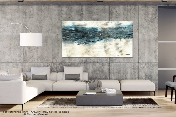 Large Abstract Art Painting High Tide Oversize Canvas Art Minimalist Simple Art Blue Teal Turquoise Beige Gray Cgmodernart