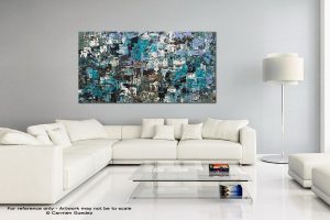 Beach and Mountains – Blue Large Abstract Art