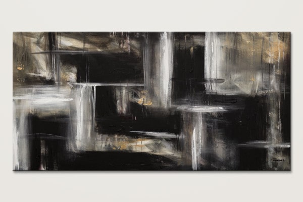 Black And White Abstract Art Painting Mind Over Matter Modern Wall Art Black White Gold Gray Cgmodernart