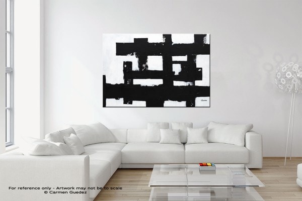 Straightforward Black and White Canvas Painting Neutral Room Id27